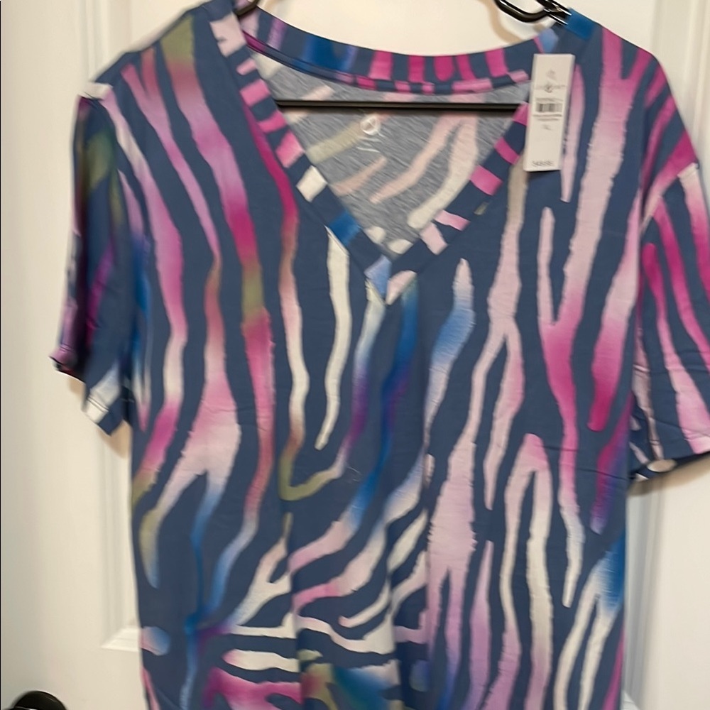 Colorful Zebra Print V-Neck Top